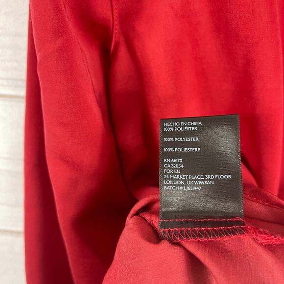 ANTHROPOLOGIE LEE Embroidered Red Satin Feel Button Down Long Sleeve Small - Picture 8 of 9